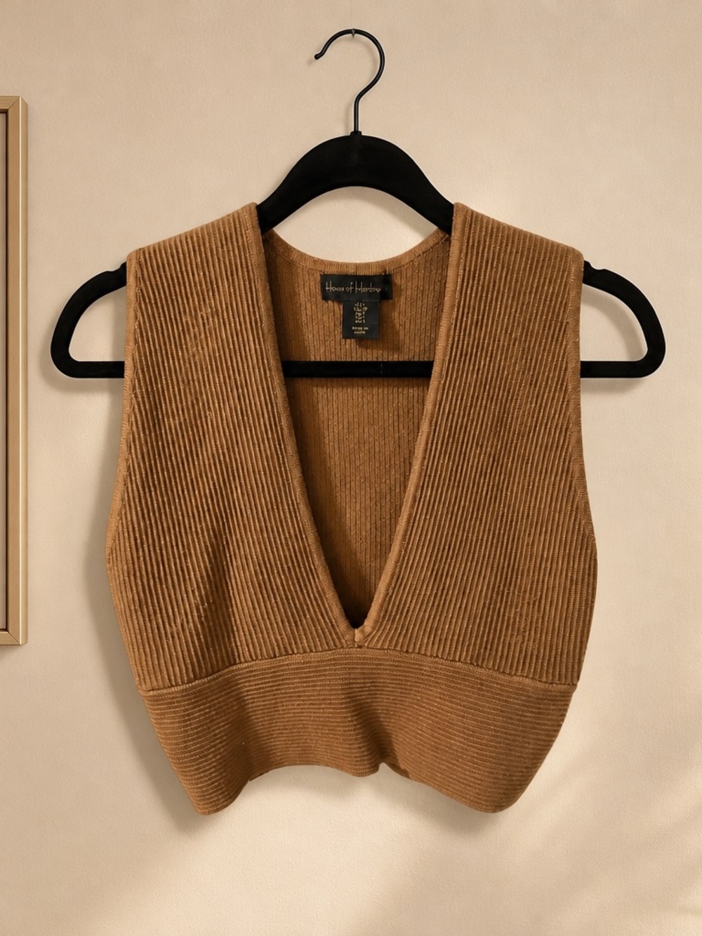House of Harlow 1960 Ribbed V-Neck Sweater Vest in Camel